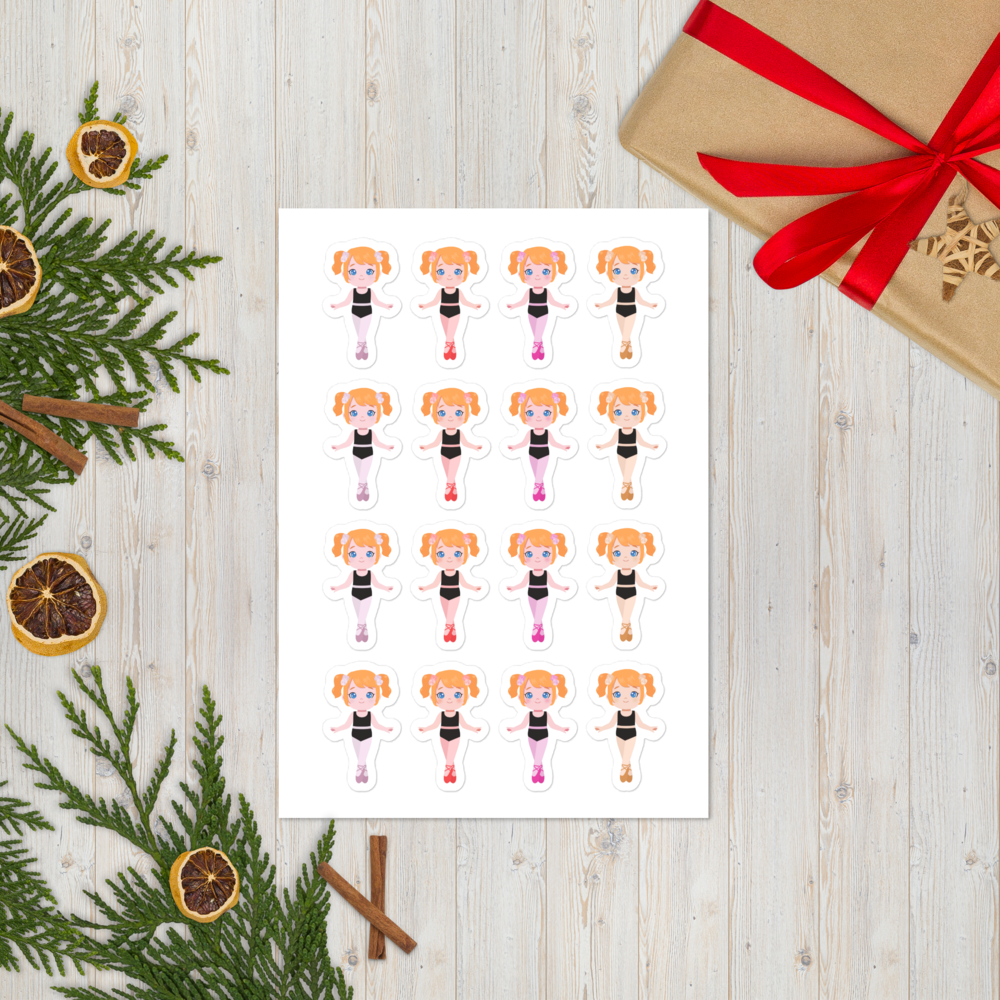 Ballerina Pigtails Sticker Sheet – Glossy Kiss-Cut Stickers