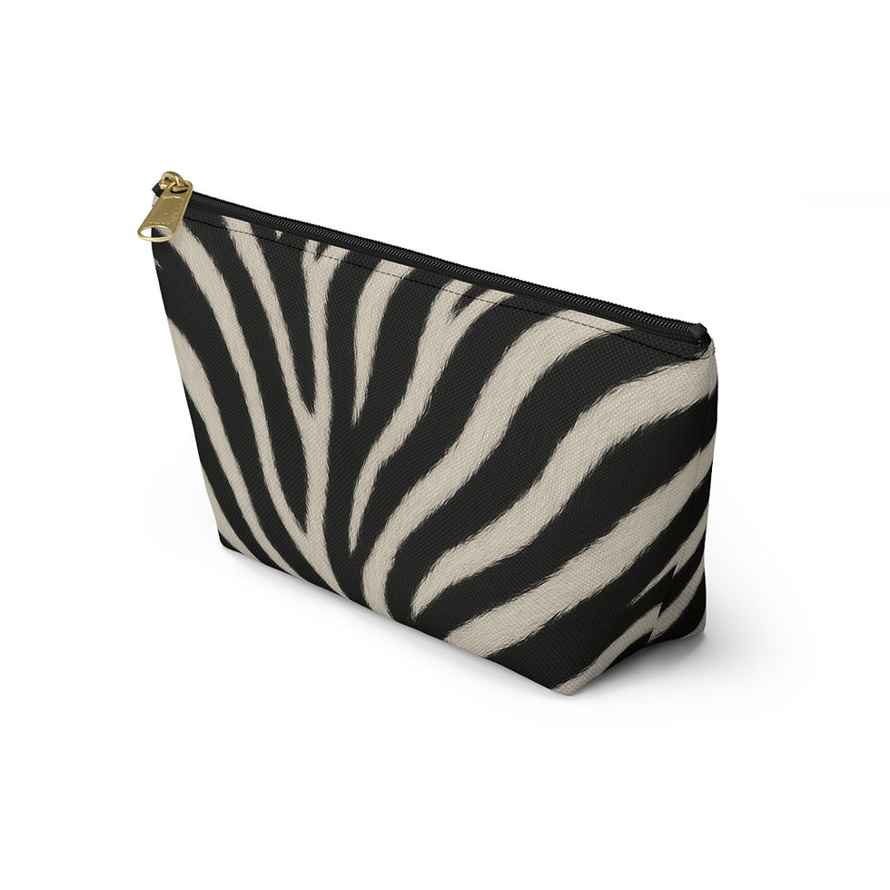 Thumbnail: Black and white zebra-print T-bottom pouch shown from the front.