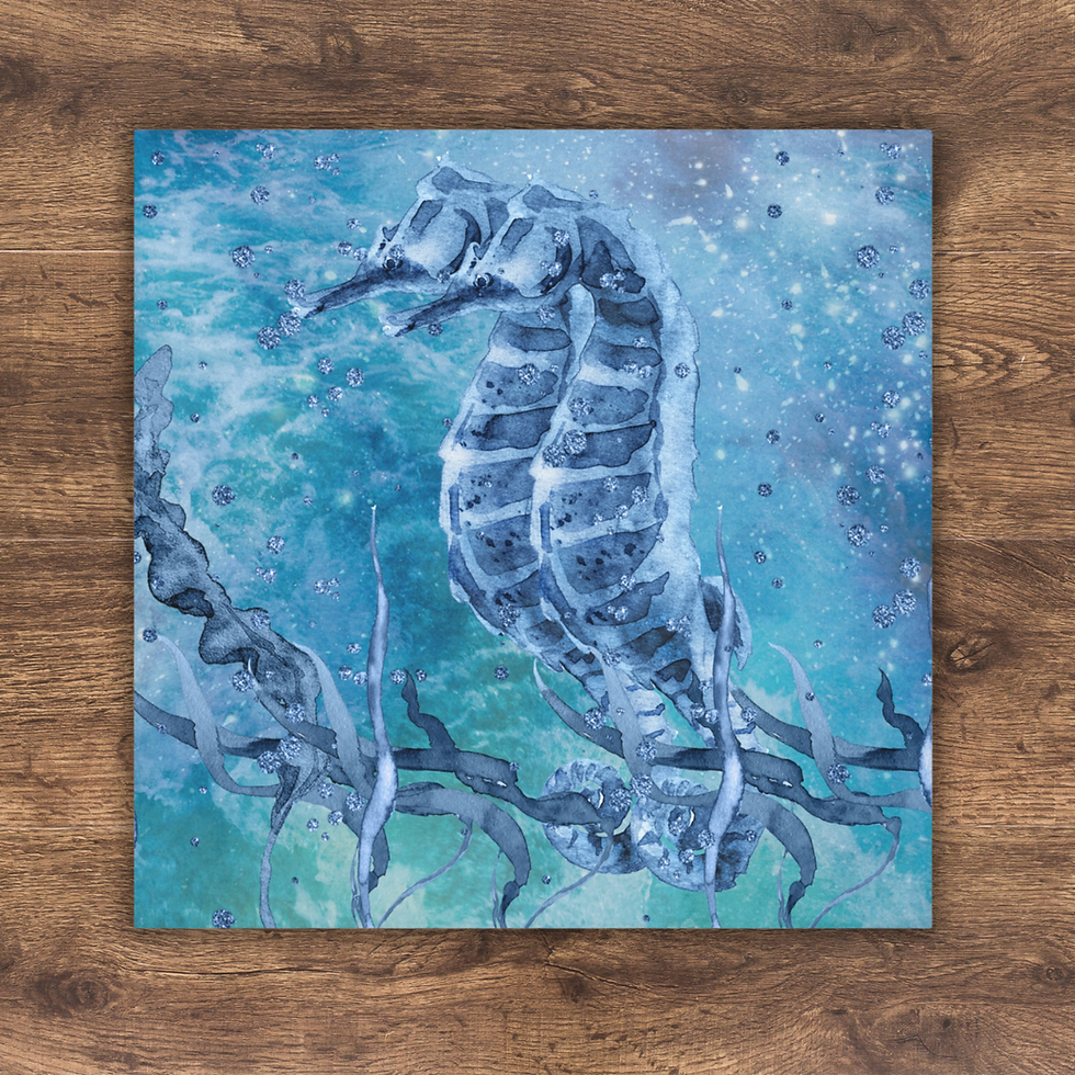 Front view of the Deep Blue Sea Watercolor Seahorse Design Face Towel