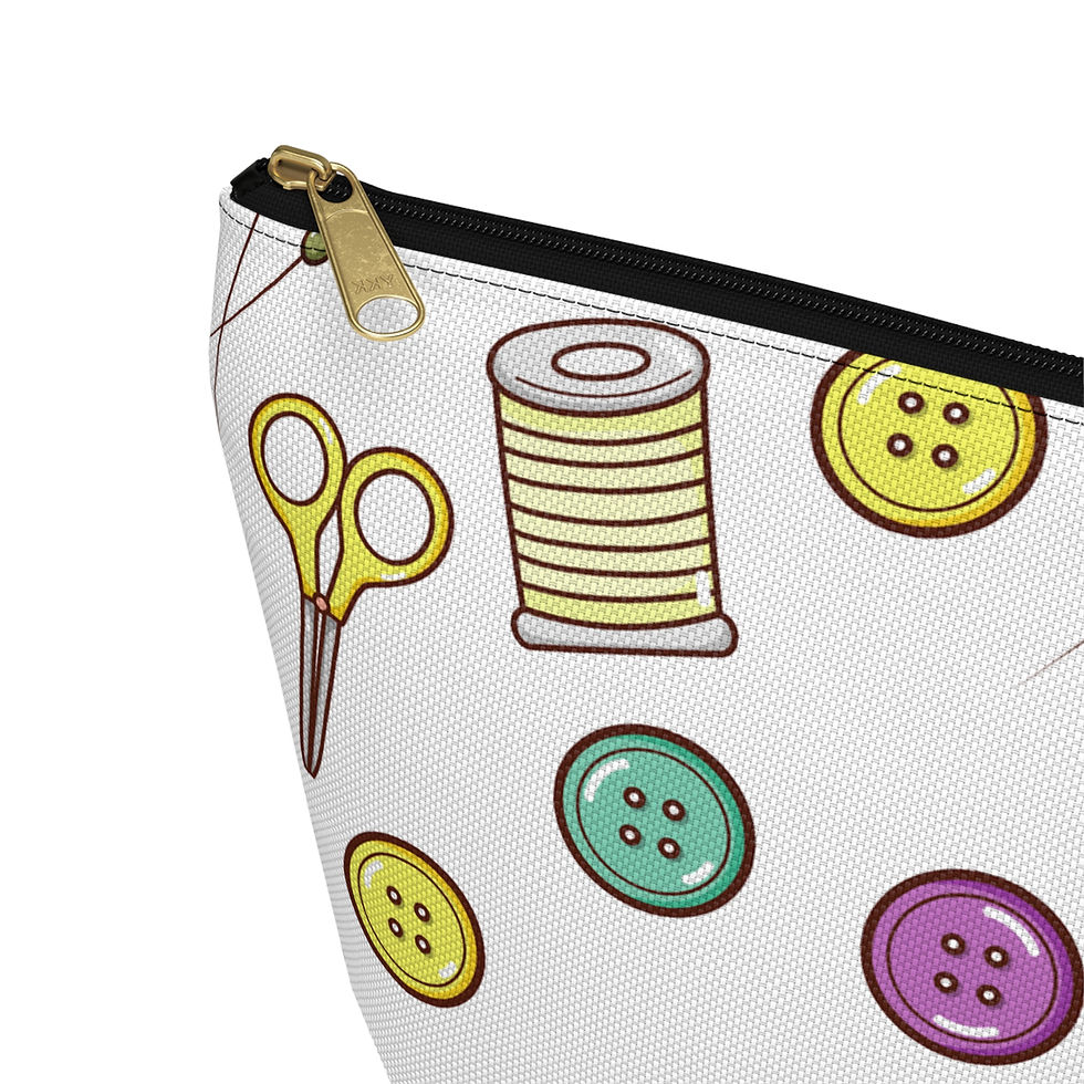 Thumbnail: Close-up of Sewing Notions Craft T-Bottom Zipper Pouch showing scissors, thread, buttons, and pins.