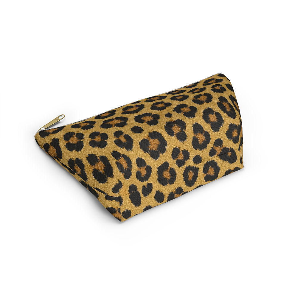 Thumbnail: Golden leopard-print T-bottom pouch lying on a white background.