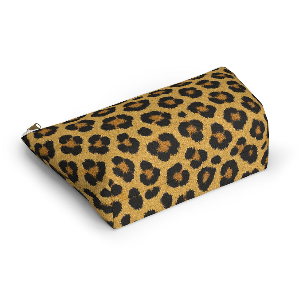 Thumbnail: Golden leopard-print T-bottom pouch lying on a white background.