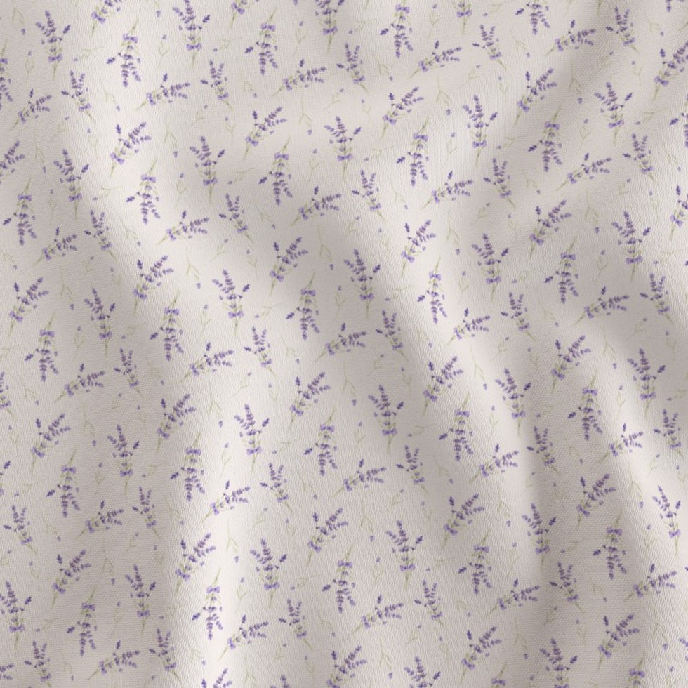 Fabric in Vintage Lavender Bouquet With Ribbon Bows On Soft Cream Background image