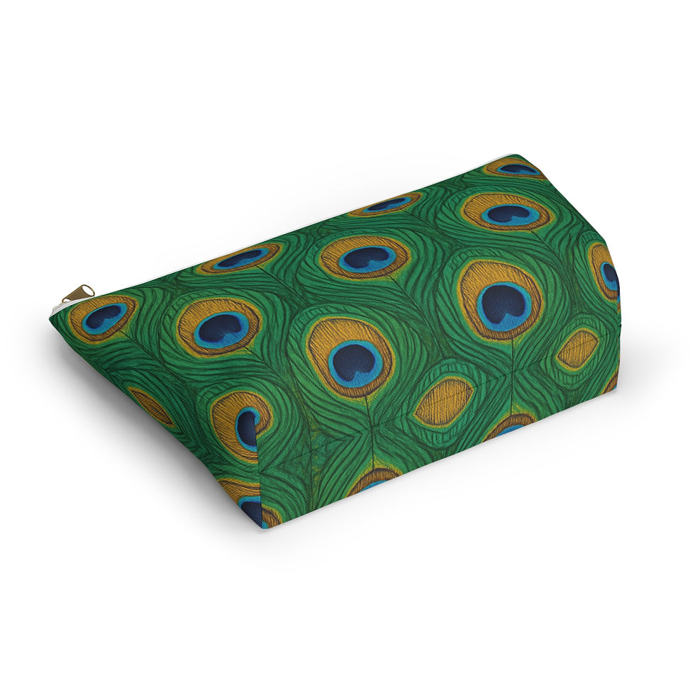 Thumbnail: Emerald Green Peacock Feather T-bottom pouch lying on a white background.