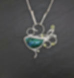 Parrot wing chrysycolla, peridot, argentium and fine silver SOLD