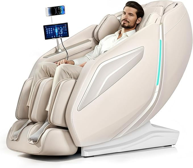 4D Massage Chair Full Body Zero Gravity Recliner - 55“ SL-Track,15 Auto Modes,11 Massage Technique,40 Airbags Massage,with Yoga Stretch,APP Control,Shiatsu Foot Massage(Beige)