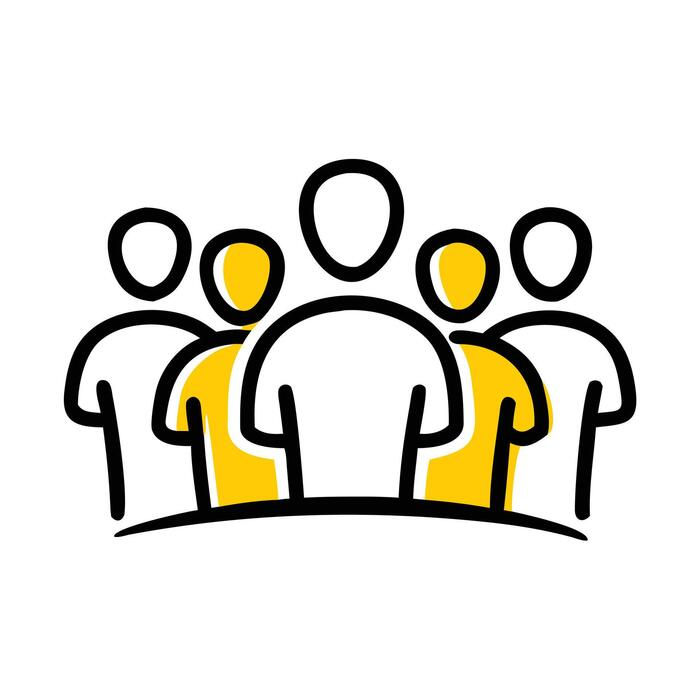 art-of-a-group-of-people-standing-together-some-highlighted-in-yellow-representing-teamwor