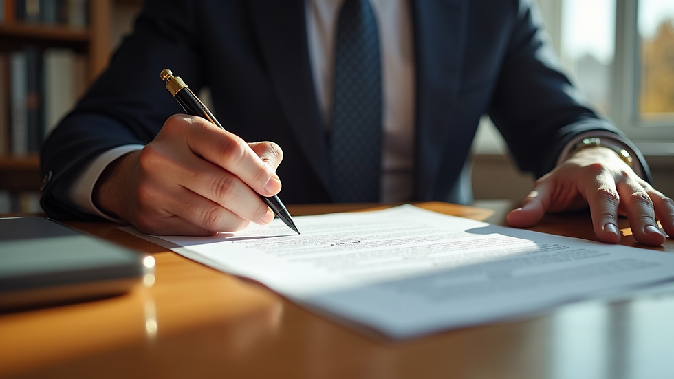 Eye-level view of a notary public's desk with essential notarization tools