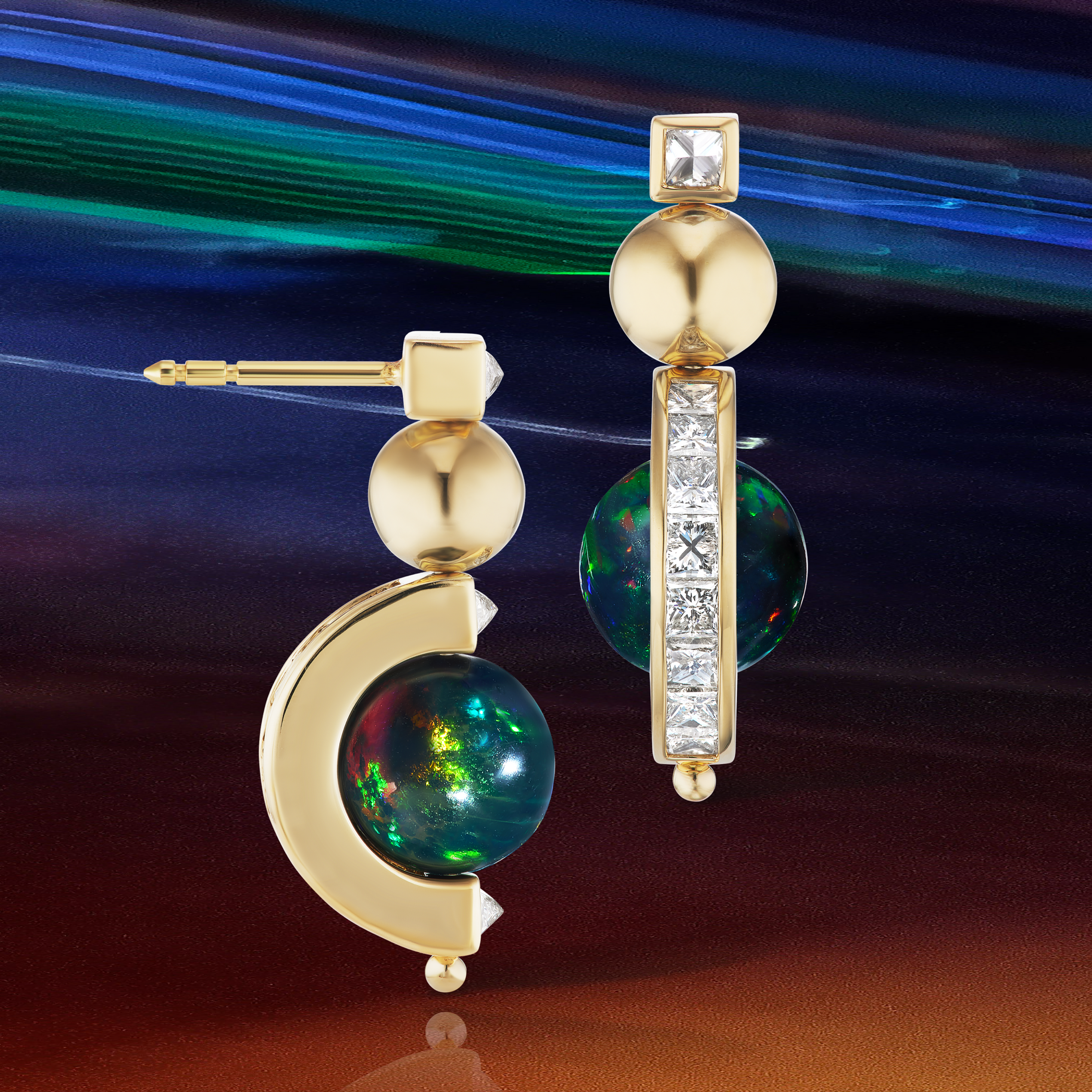 BLACK OPAL HIGH DECO SPIN EARRINGS