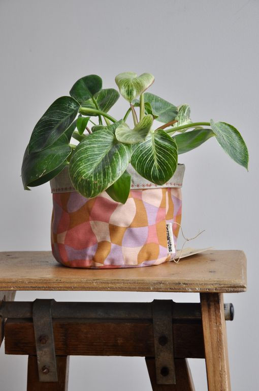 cache pot plante intérieur décoration home lifestyle coton lin impérméable motif lyon créatrice artisanat handmade jardin