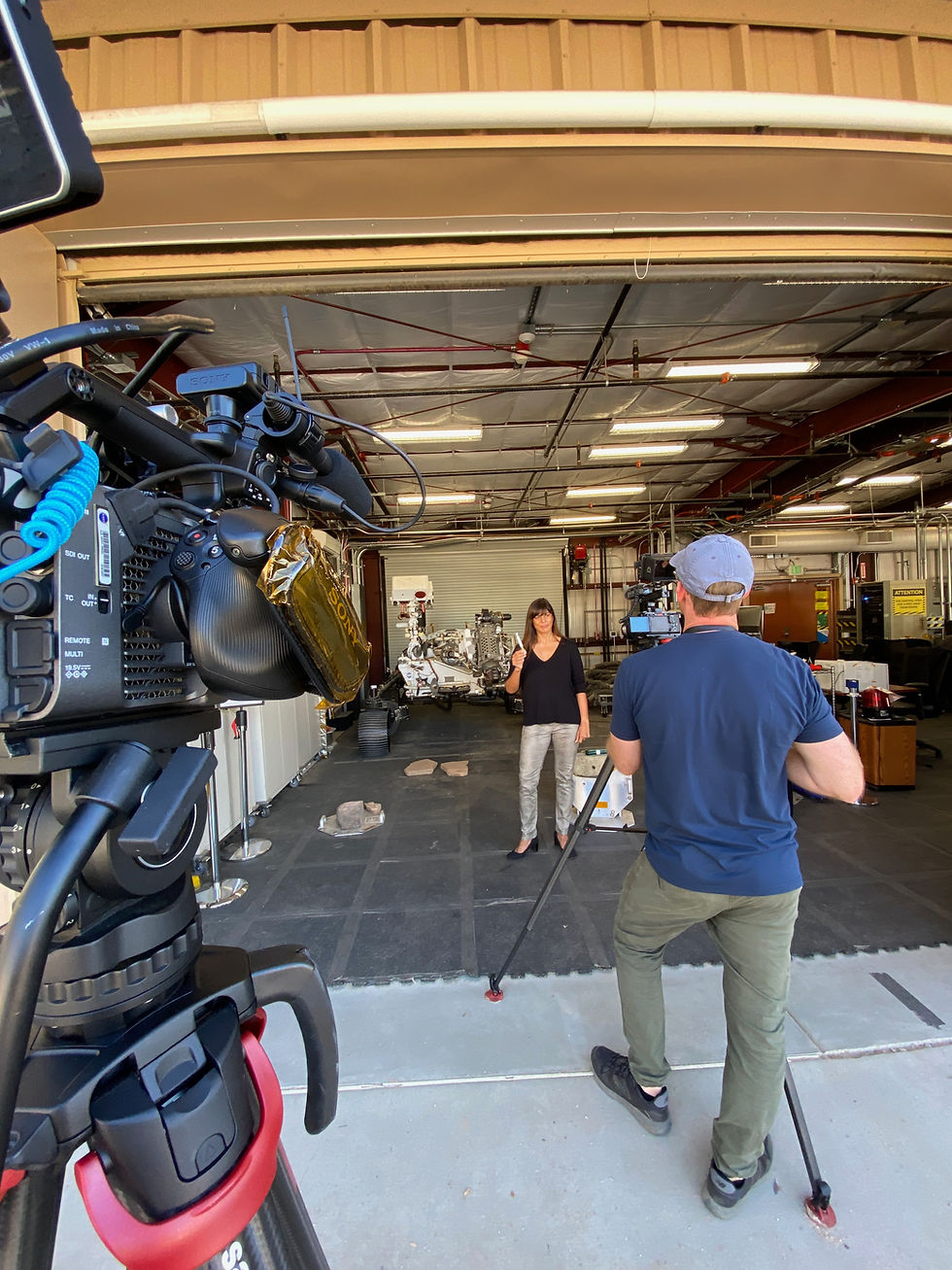Filming in "the shed" in the Mars Yard, JPL