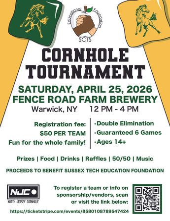 Poster for Sussex County Tech School Education Foundation Cornhole Fundraiser