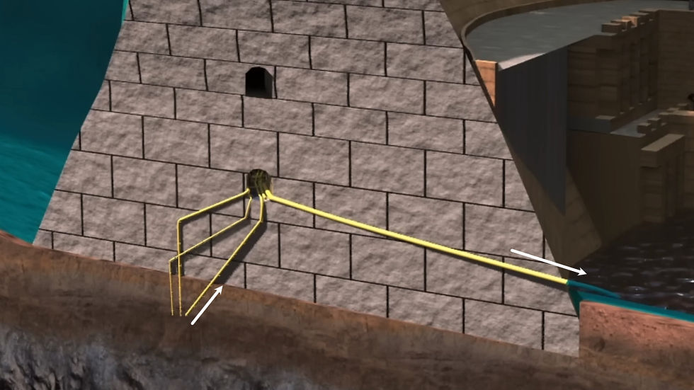 Grout-filled holes drain seepage water from the dam's foundation