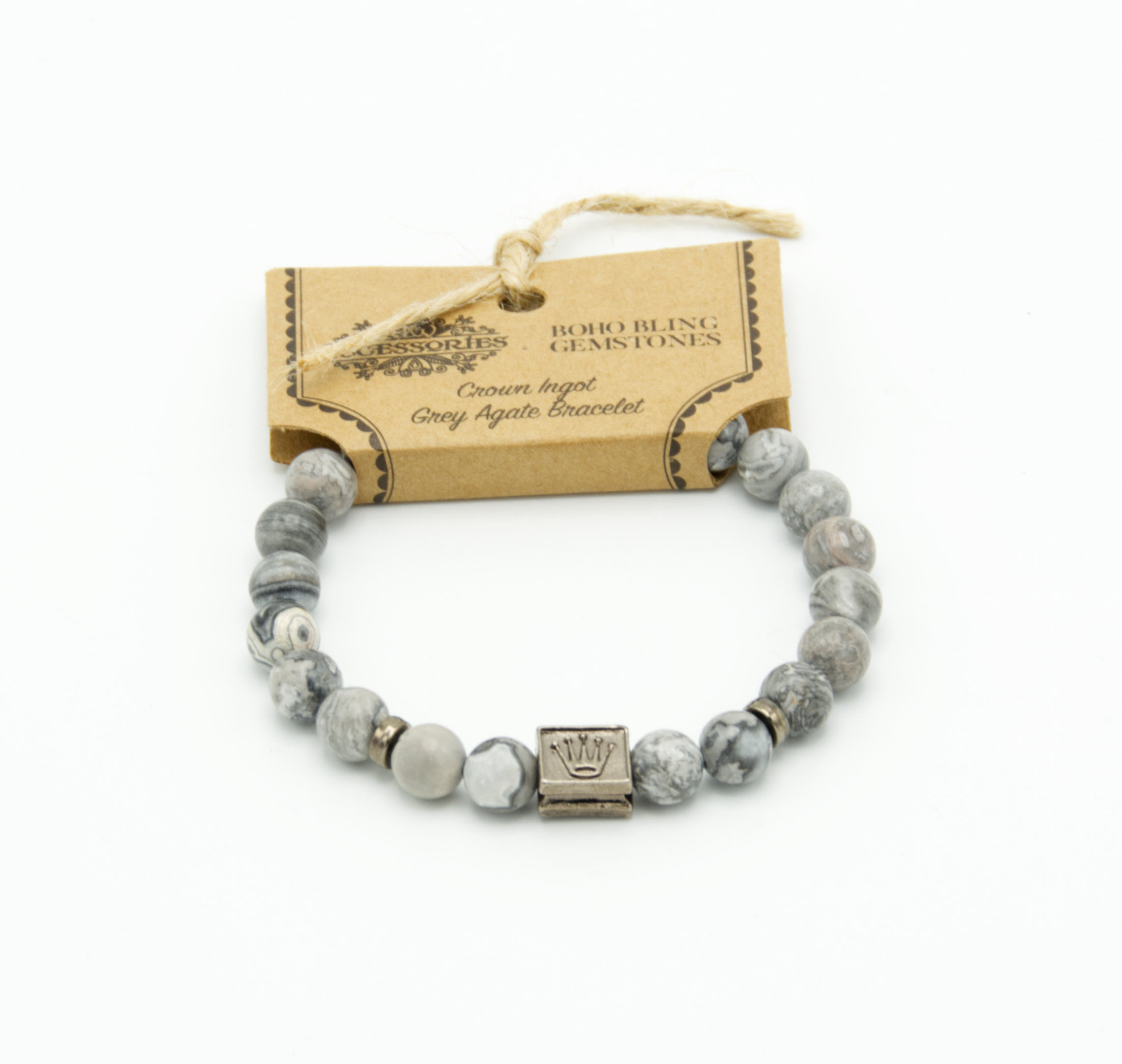 Crown Ingot & Grey Agate Gemstone Bracelet