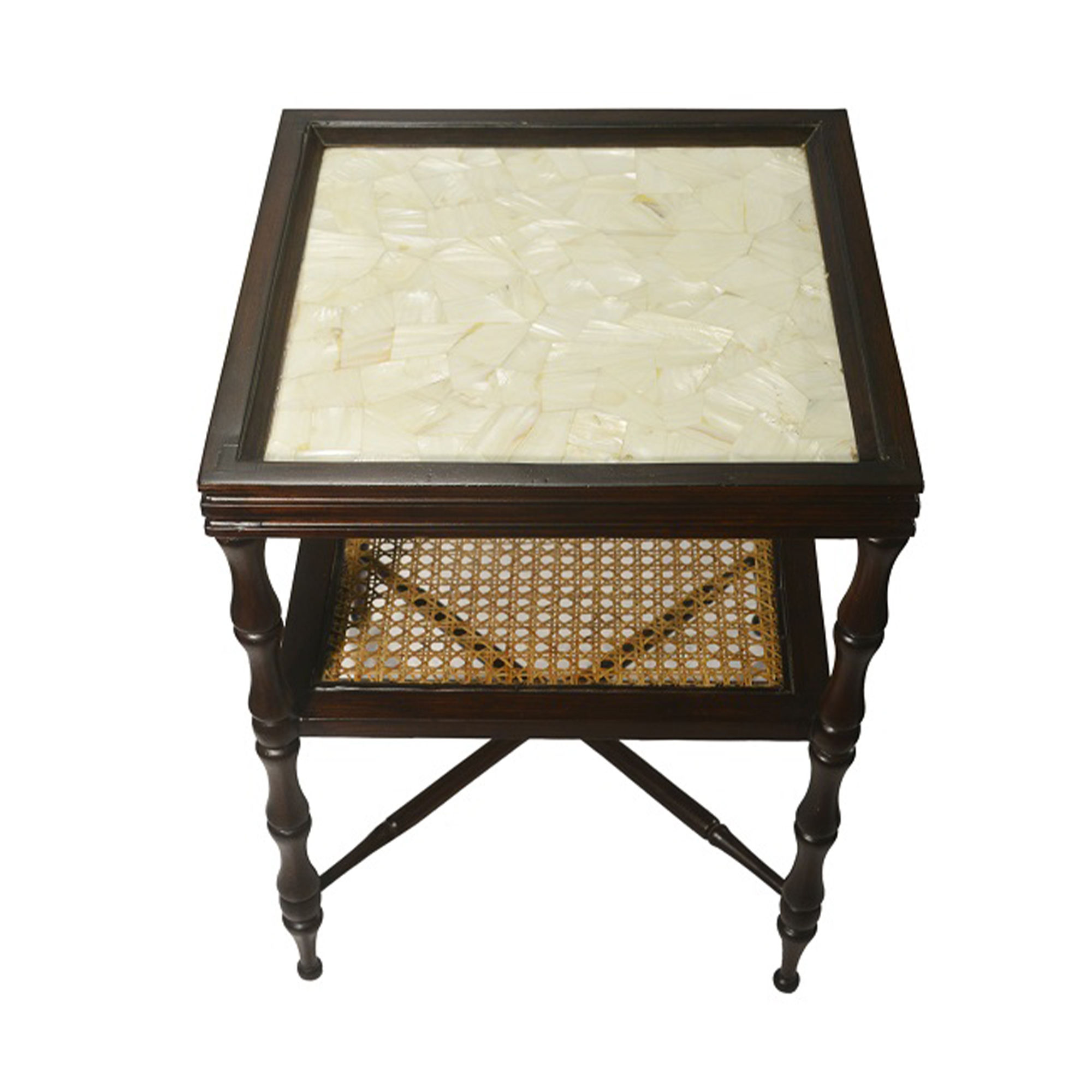 Mop Square Side Table With Cane Shelf