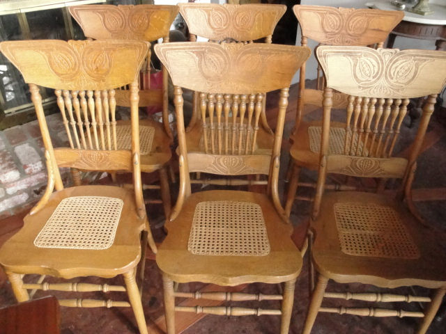 Thumbnail: Oak Pressed  back chairs