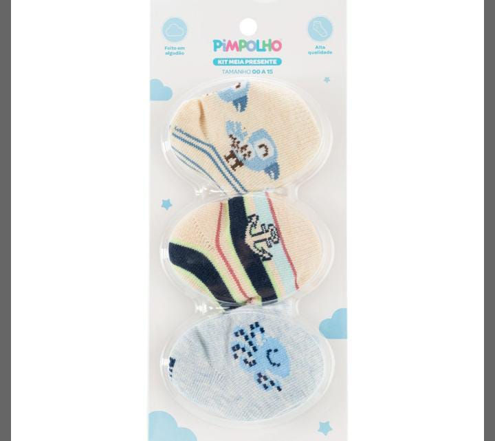 Miniatura: Kit meia bebê c/3 pimpolho menino- 6.15 