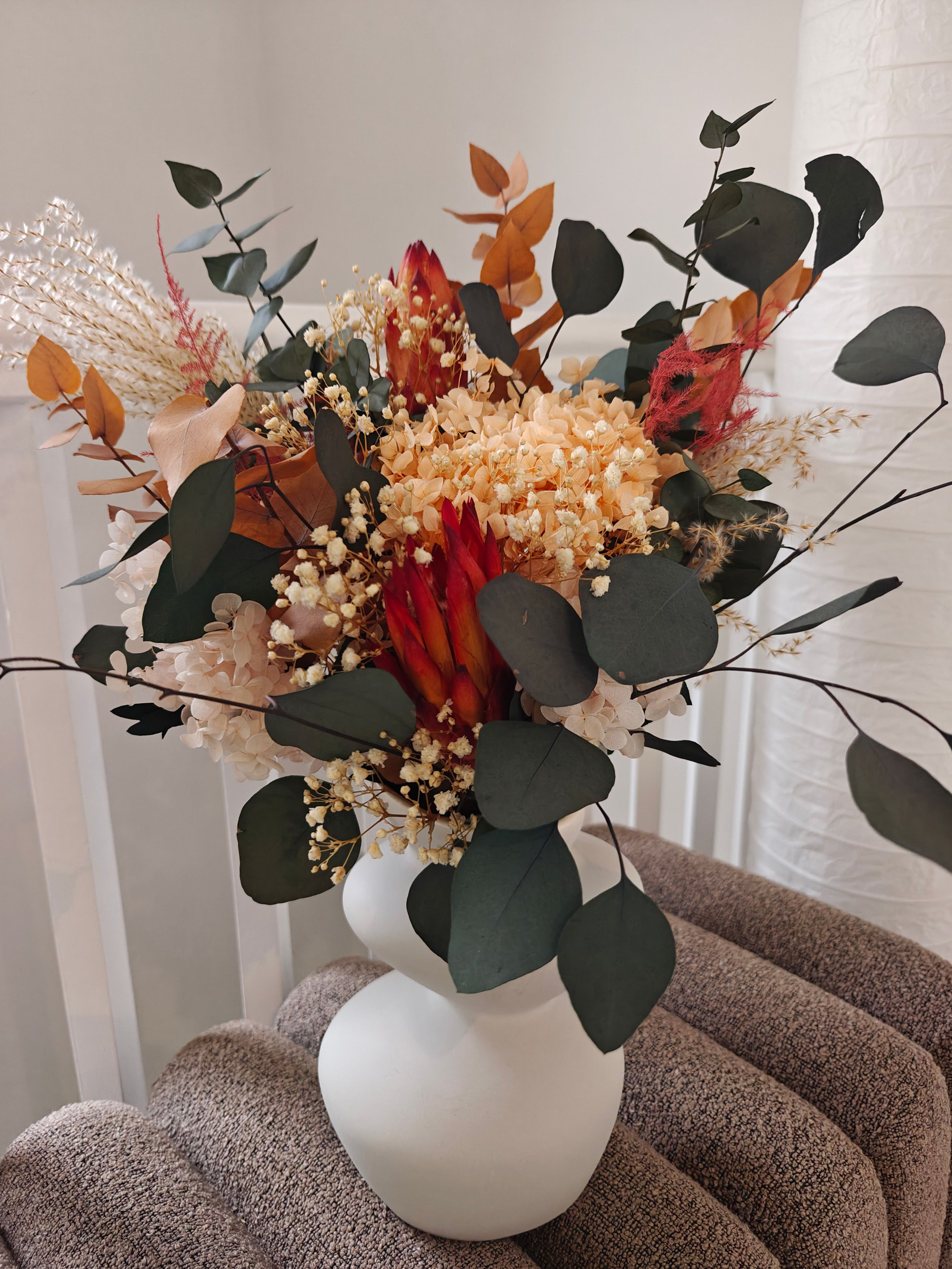 Coral vase arrangement