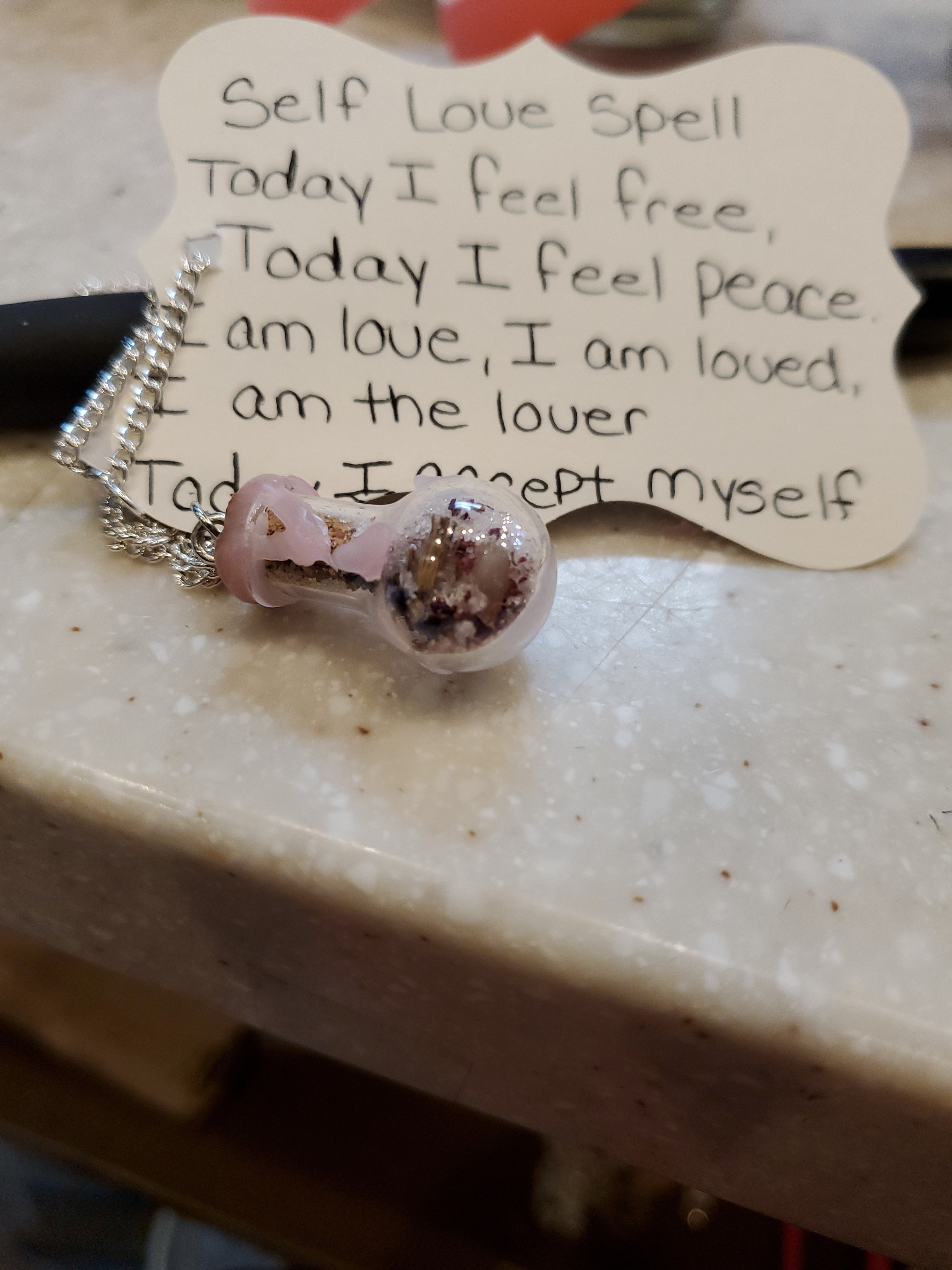 Self Love mini spell jar necklace 