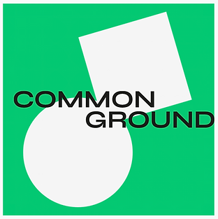 Designed asset from Common Ground with a green background, white circle and square with the text Common Ground over