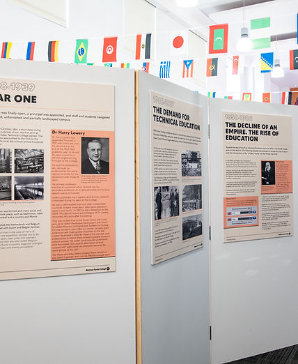 Waltham Forest College exhibition showing different pieces with descriptions of each one