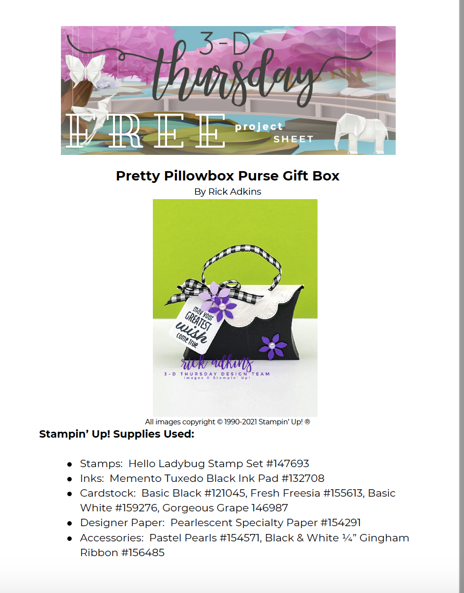 3d Thursday Pretty Pillowbox Purse Tutorial by Rick Adkins