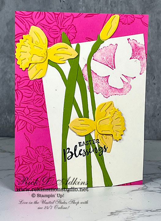 Easter Blessings card featuring the Daffodil Daydream Bundle and the Amazing Silhouettes Stamp Set by Rick Adkins