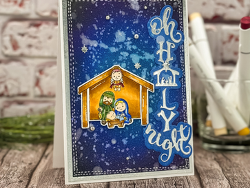 Oh Holy Night Nativity Card | 5x7 Christmas Card with Holly Jolly Stamps