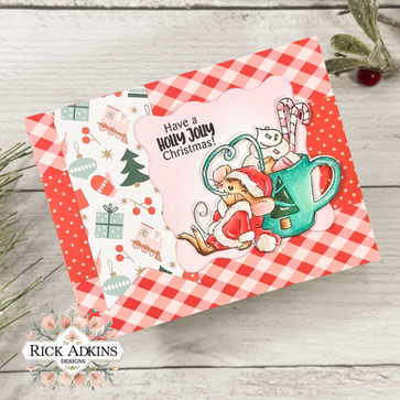 Adorable Mousey Christmas Card with Copic Coloring and Holly Express Pattern Paper