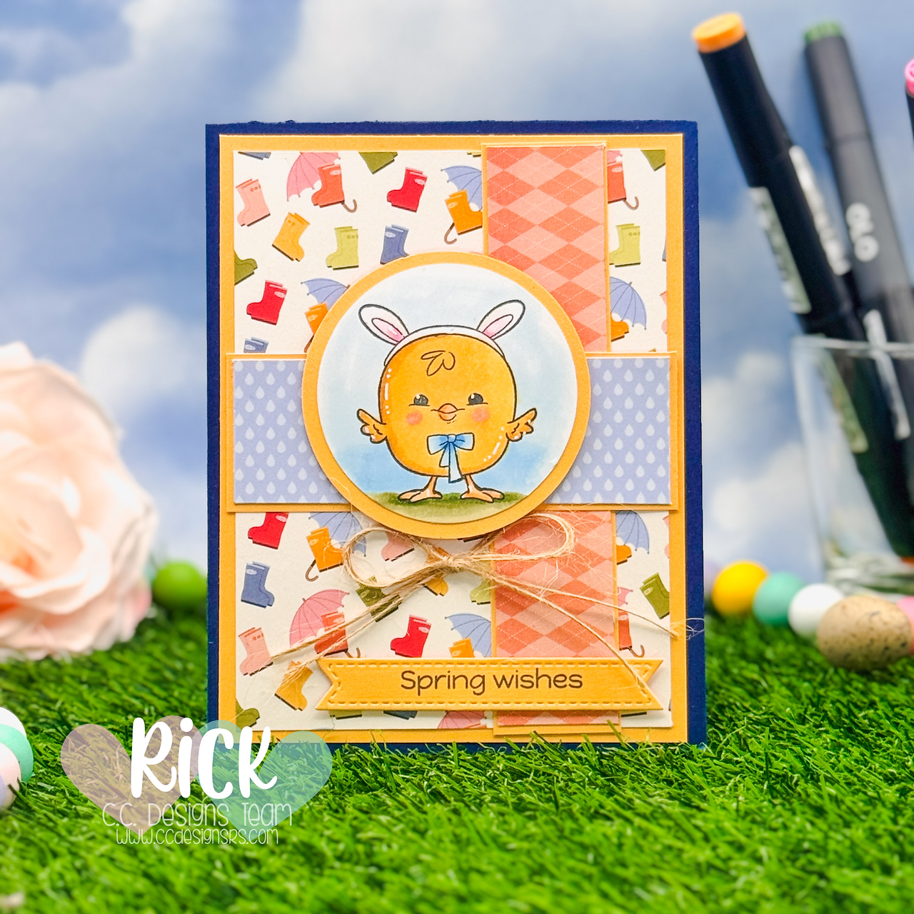 Spring Animal Card with Pattern Paper Mixing and OLO Marker Coloring