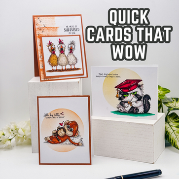 Three Clean and Simple Cards with Unity Stamps: Comfort Companion, Pecking Order, and Sourpuss Scholar Sets
