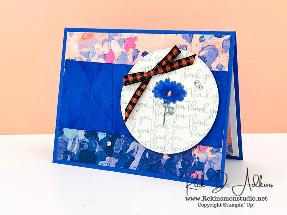 Beautifully Happy Stamp Set, stampin' blends coloring, Cascading Ruffles 3d Embossing Folder, Thank you Card, handmade card by Independent Stampin' Up! Demonstrator Rick Adkins
