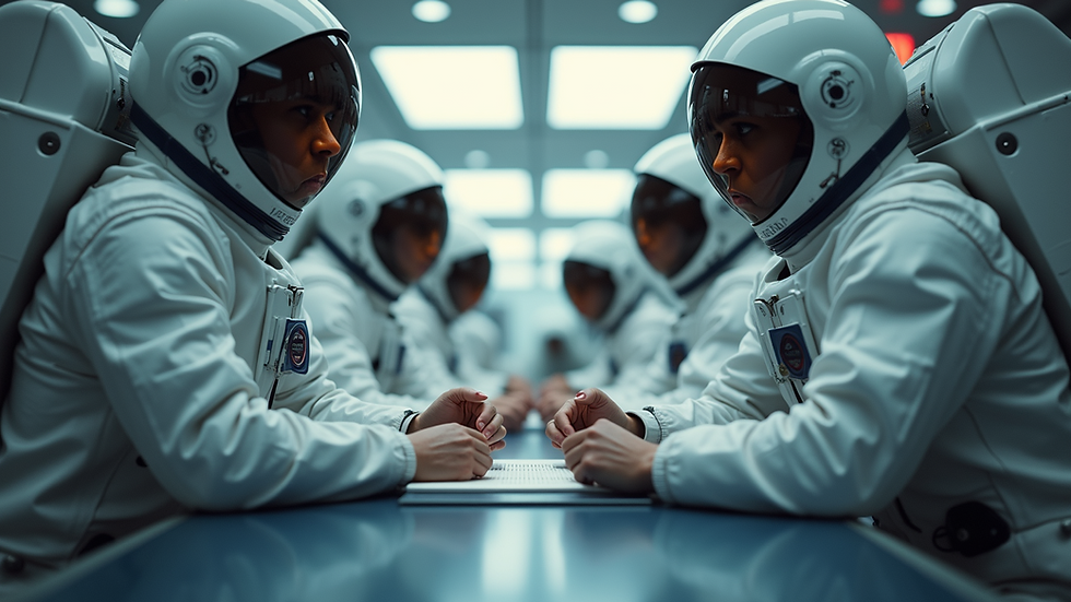 Eye-level view of astronauts participating in a team-building exercise