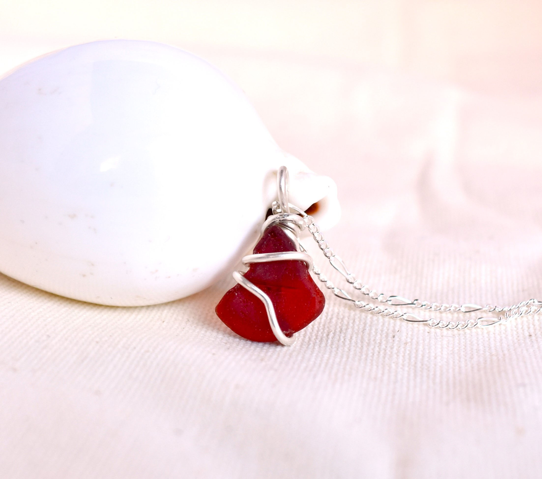 Rare Red Wrapped in Fine Silver, 16" Sterling Chain