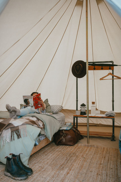 Relaxation in a glamping tent