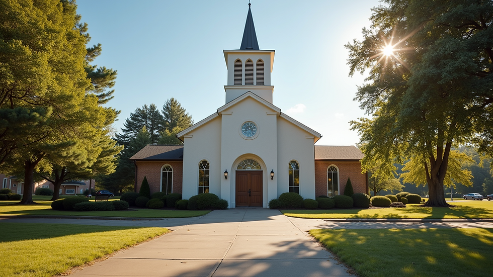 Wide angle view of the welcoming entrance of Watkins Road Church