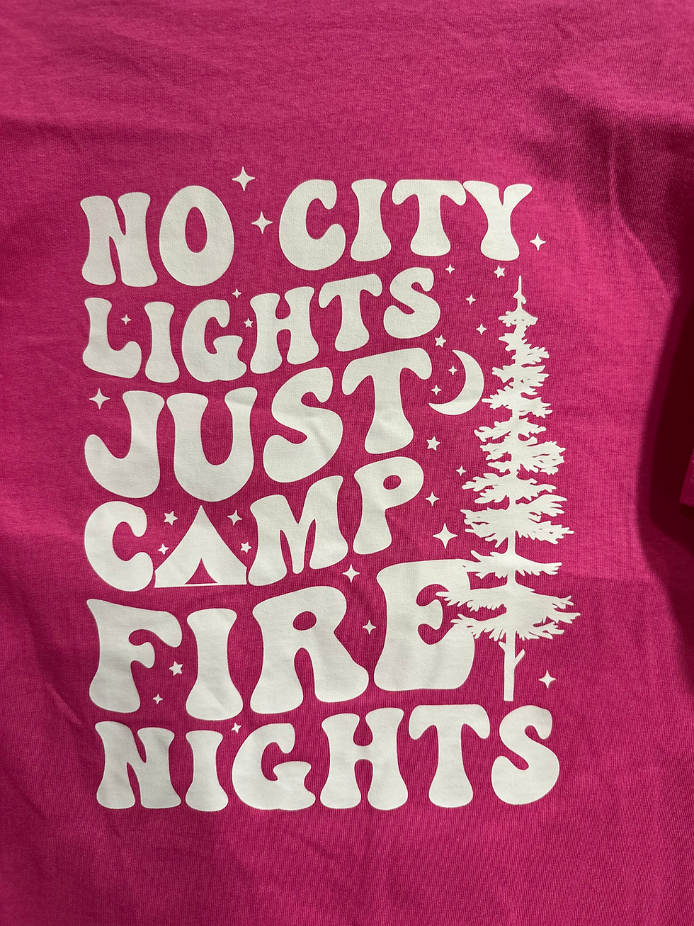 Thumbnail: No City Light Just Camp Fire Nights Wht on Pink T-shirt