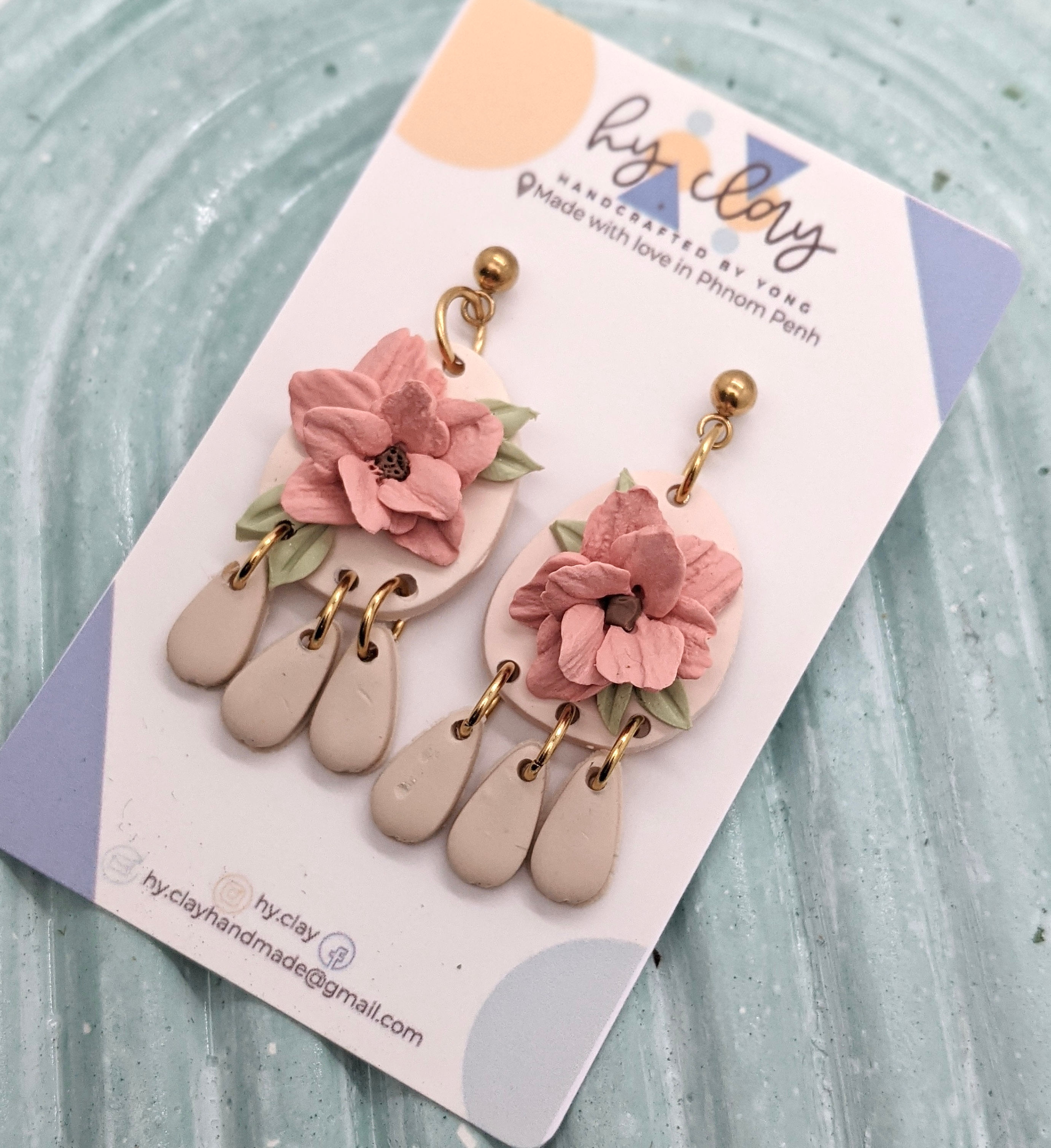 Peachy Flower Dangles with Drops
