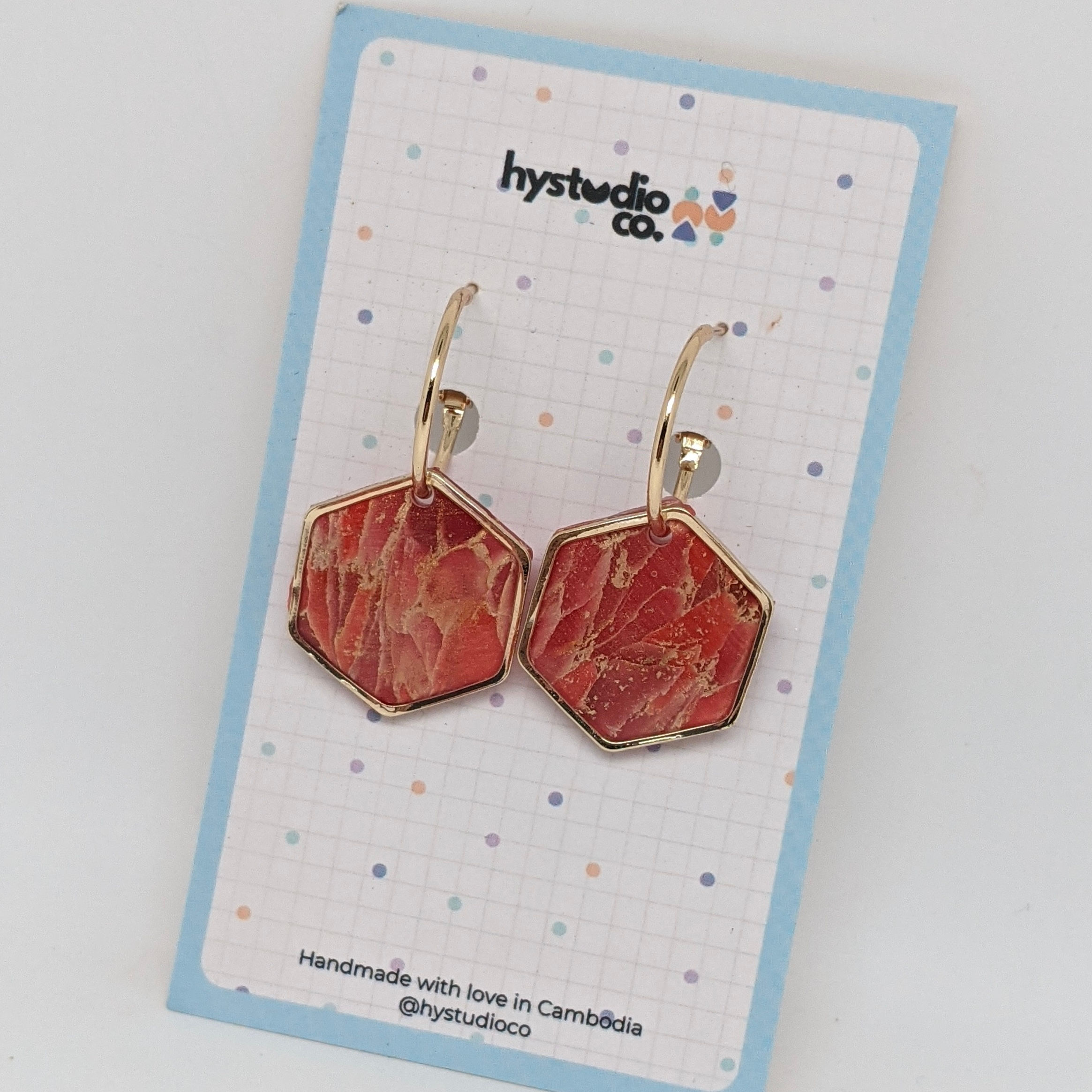 Ruby Red Gem Hexagone Hoops