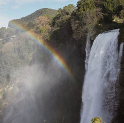 Waterfalls with a rainbow