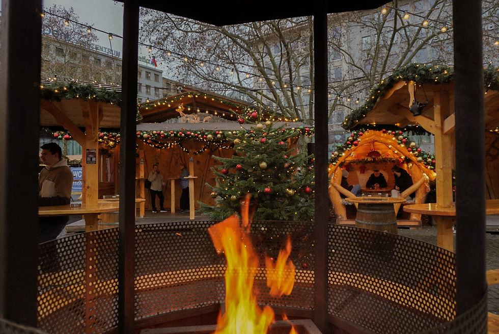 Standing fire pit at Christmas market in Frankfurt, Germany 
