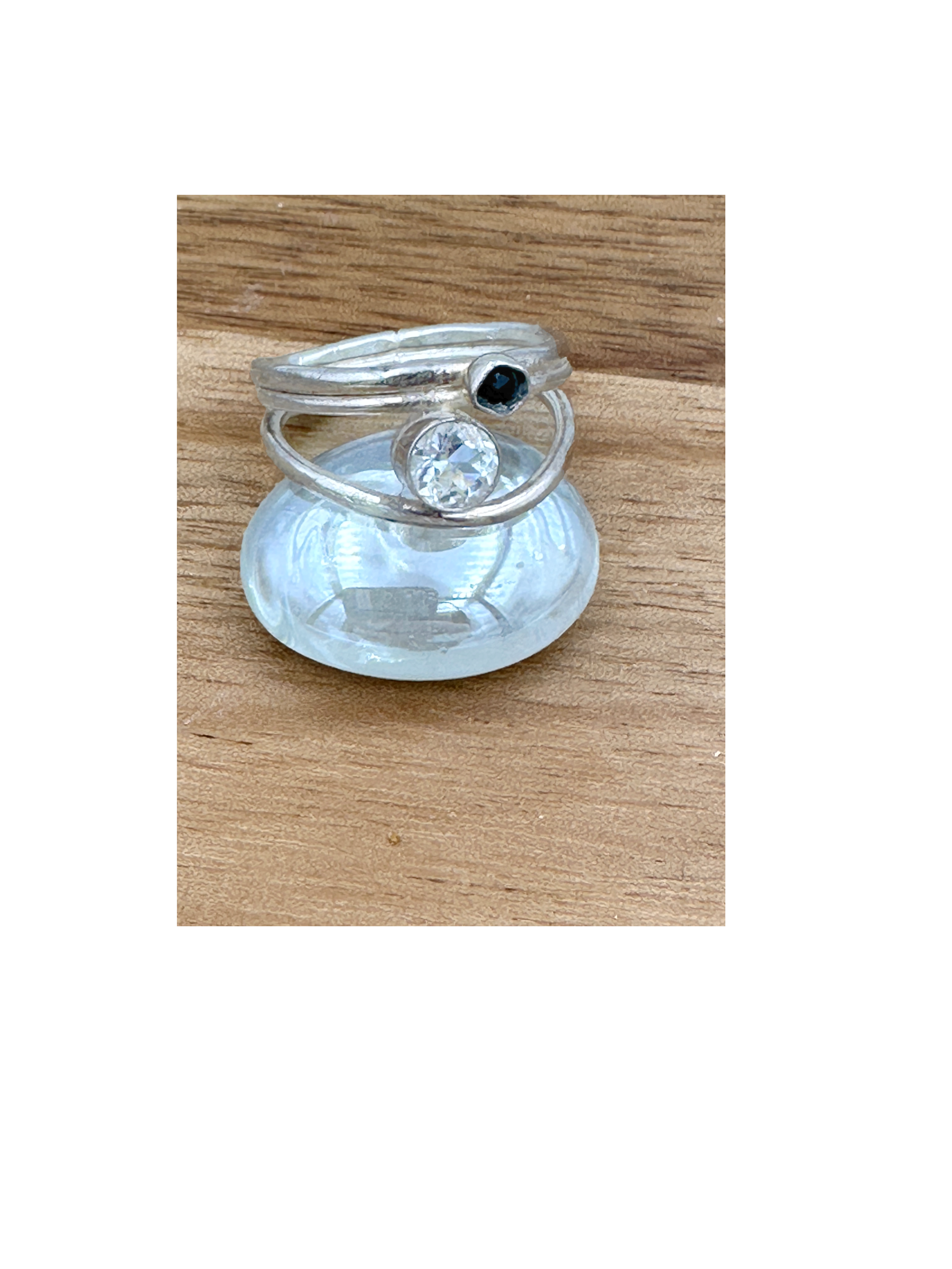 BlackSpinel and White CZ ring