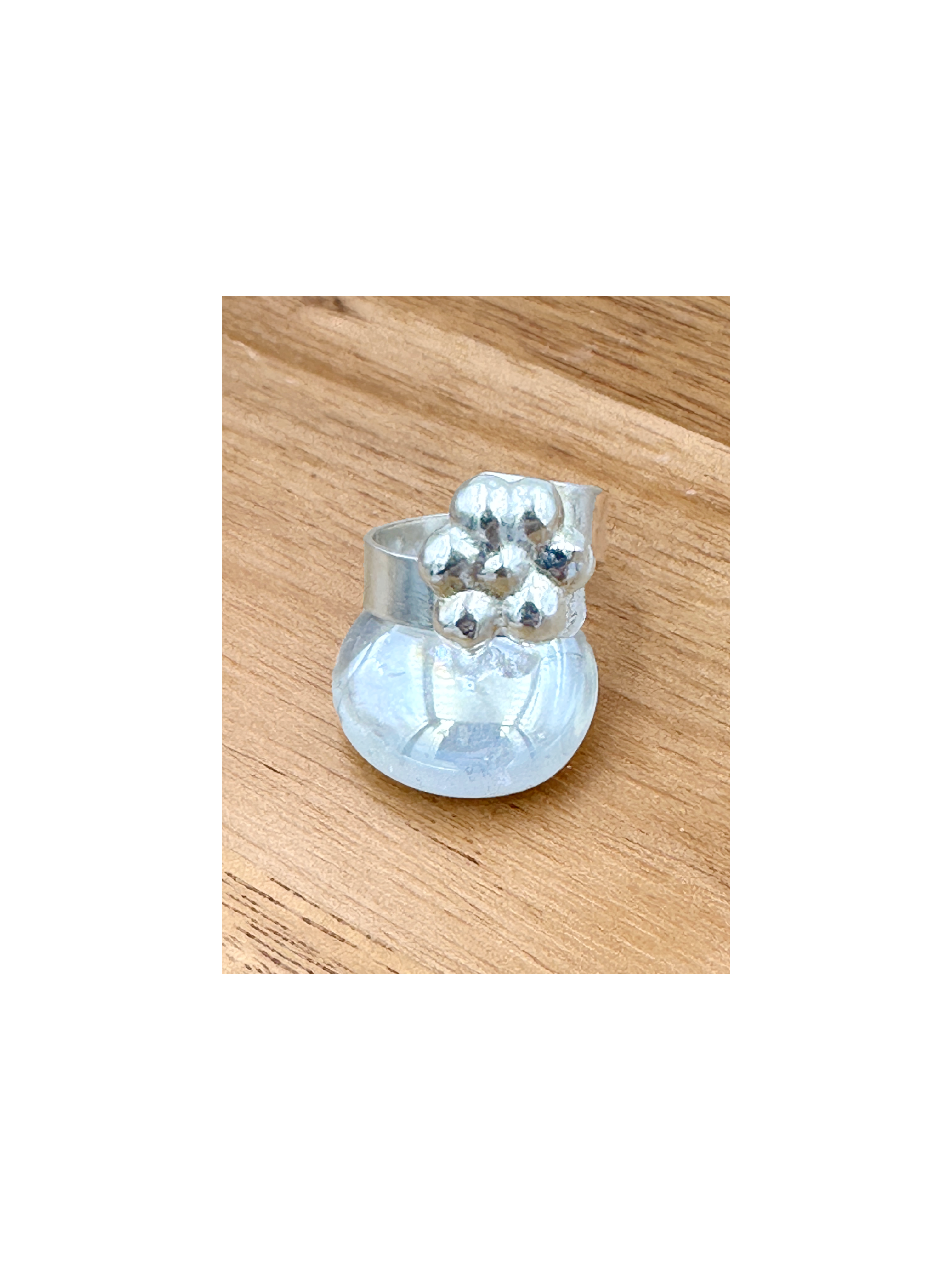 Sterling Silver Granulated flower wrap ring