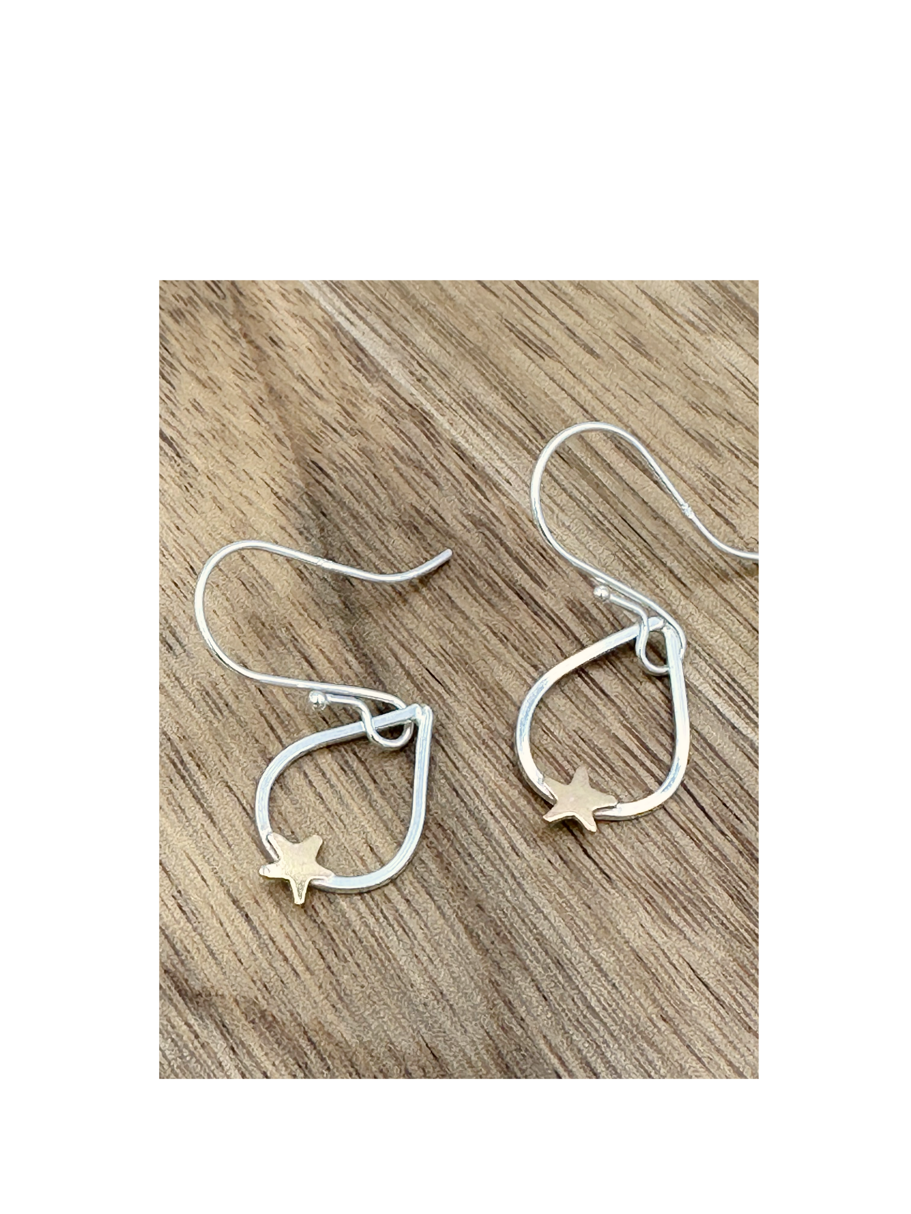 Sterling silver teardrop earrings with 'gold filled'stars