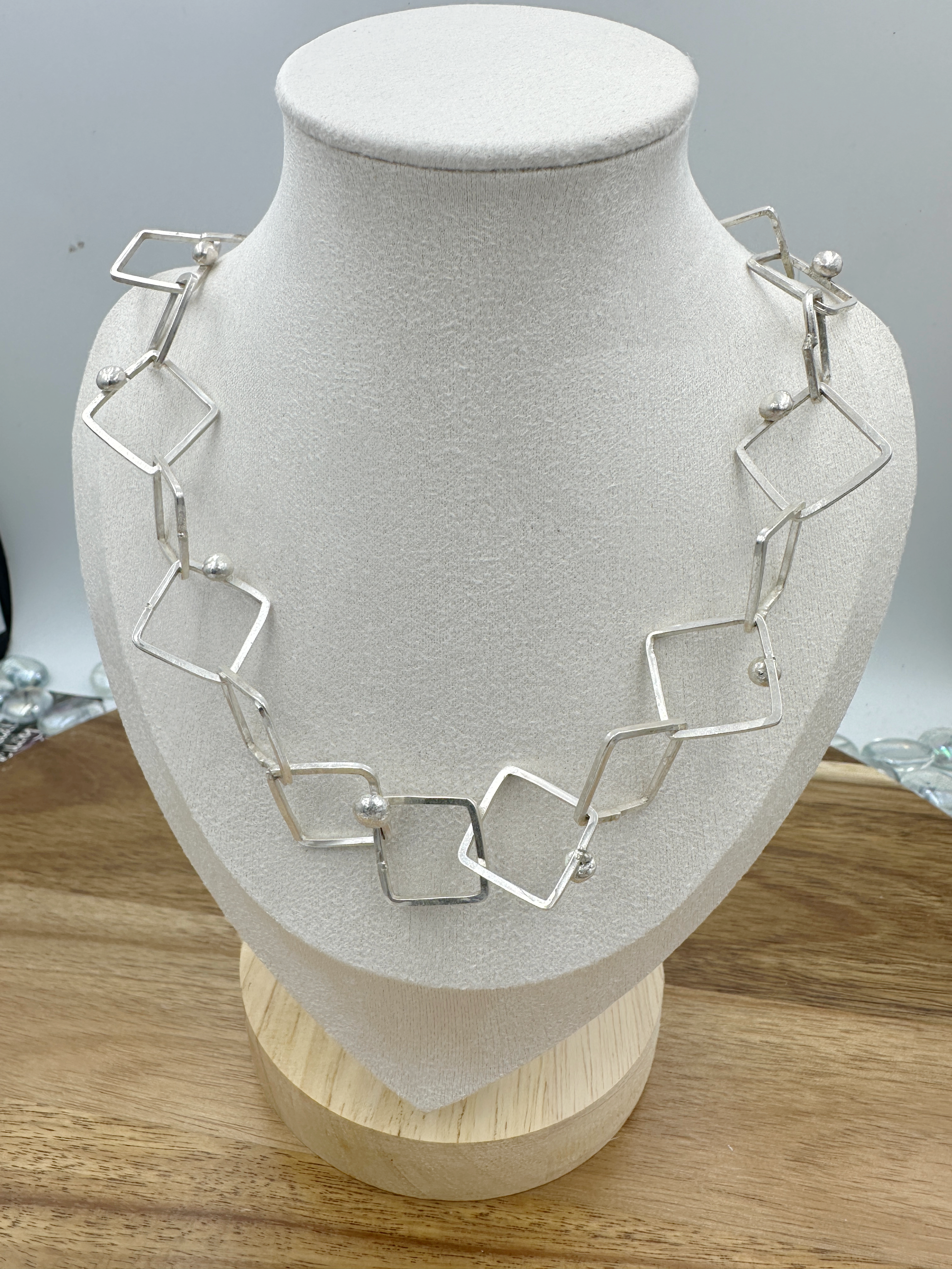 square linked necklace with ball detail