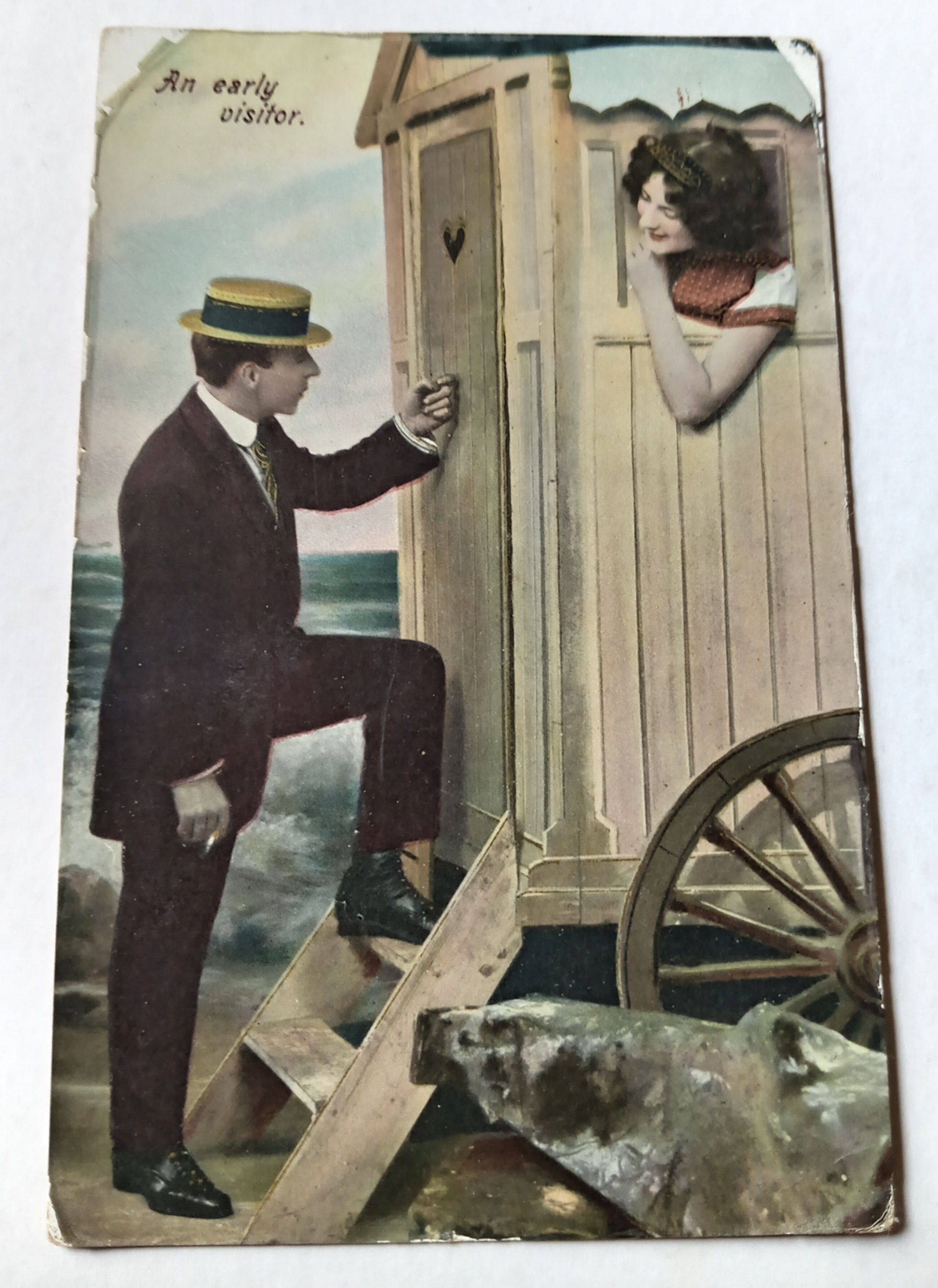 Romance: "An Early Visitor" Antique Postcard