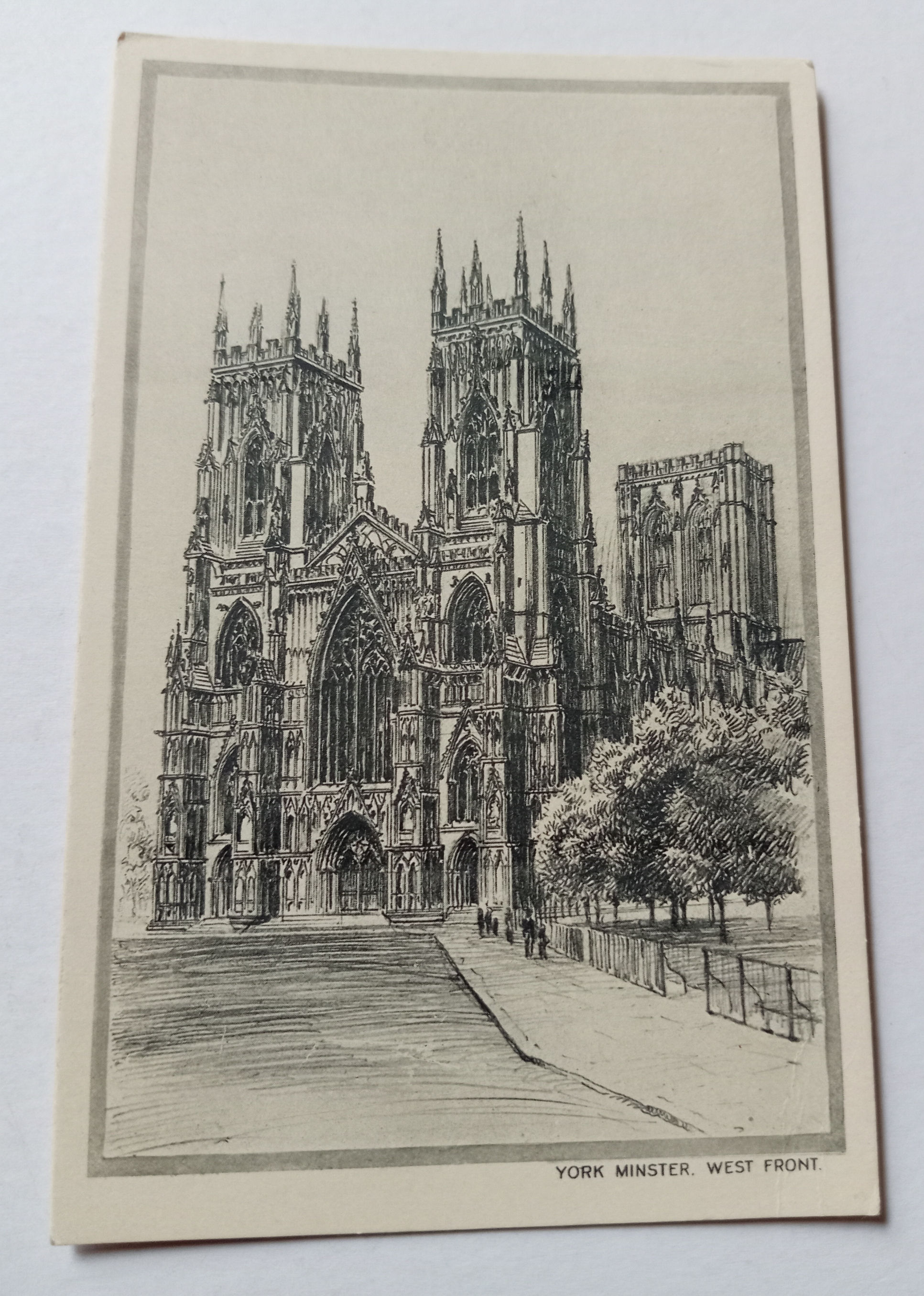 YORK: Minster - West Front Vintage Sketch Postcard