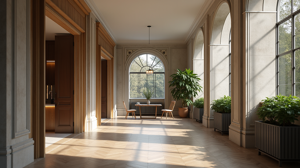 Eye-level view of a historic Cambridge townhouse with modern interior