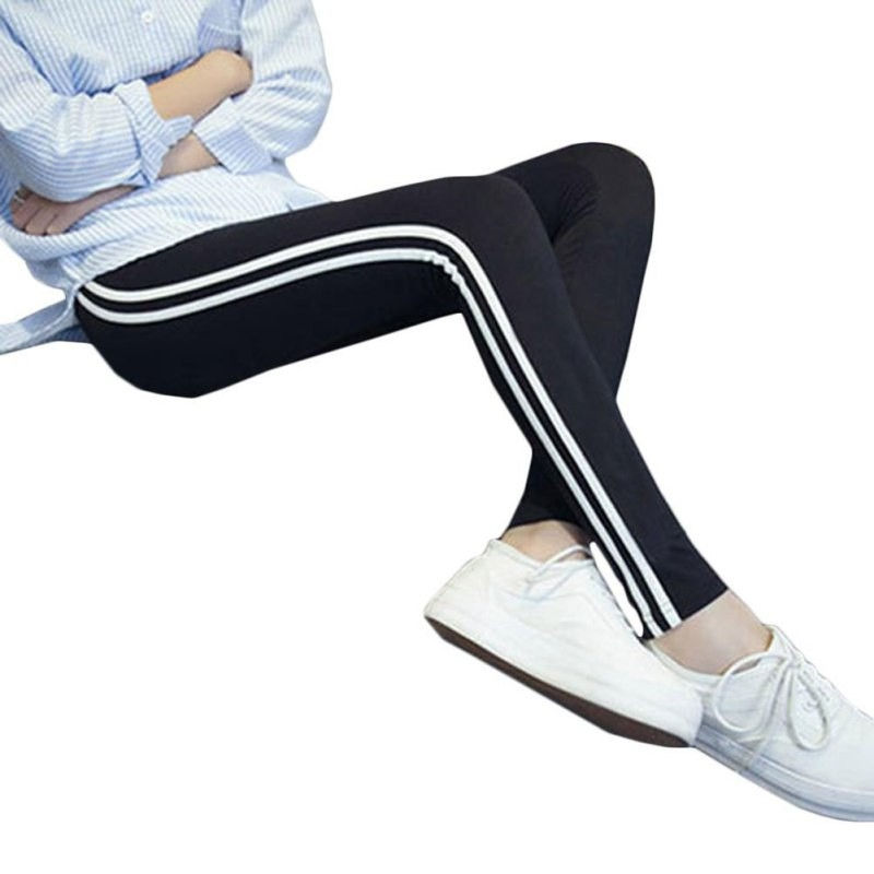 Thumbnail: Summer Women Casual High Waist White Side Pants Slim Active-wear Long Trousers