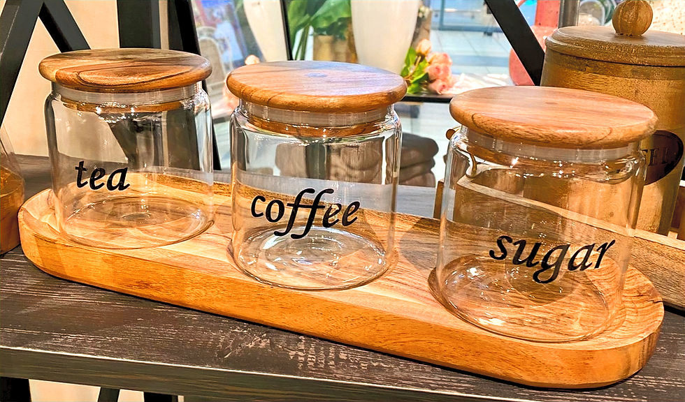 כלי זכוכית עם מכסה עץ לסוכר קפה ותה